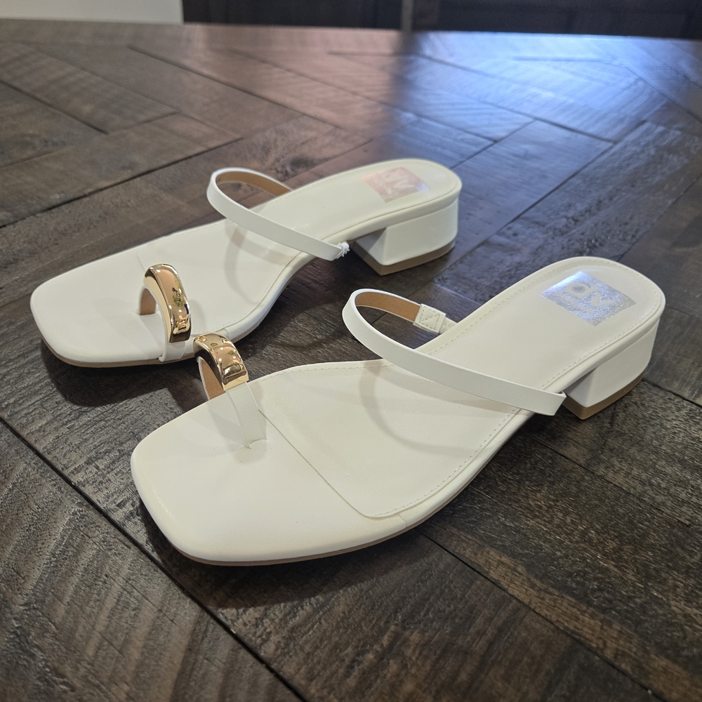 DV by Dolce Vita White Sandals with Gold Accents